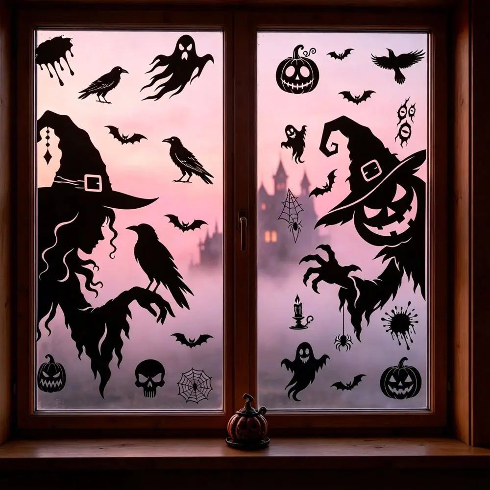 Halloween devil decorat glass Stickers witch ghost Glass Window Living Room Home Decoration Wallpaper Art Removable