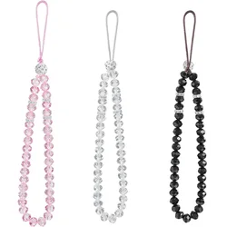 Crystal Beads Phone Charm Phone Lanyard Strap Hand Wrist Lanyard Strap Ladies Anti-Lost Beaded Wrist Band Lanyard Accessories
