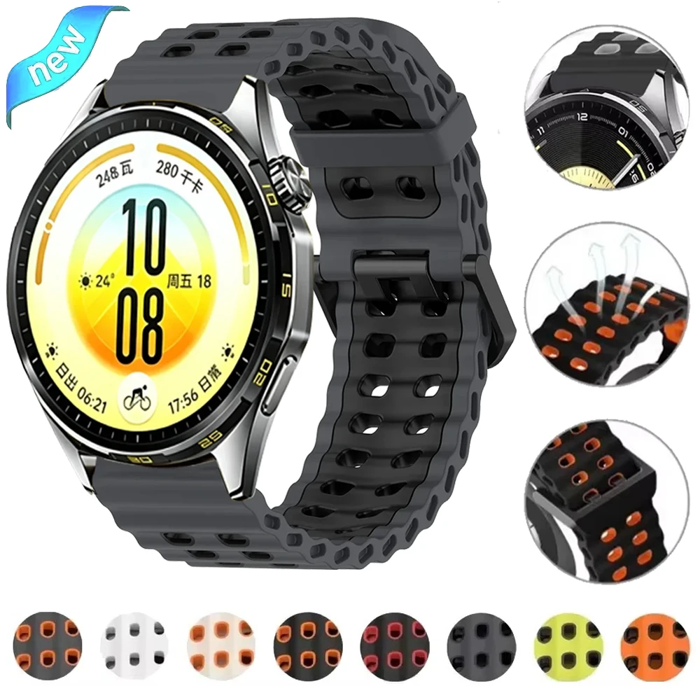 22mm Ocean Silicone Strap For Huawei Watch 5 GT7-6 Pro 46mm Ultimate 2 Adjustable Watchband For Amazfit Bip 6 5 Max Balance 3 2