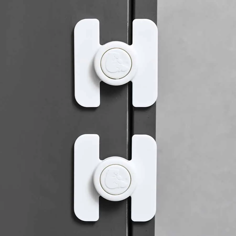 2pcs Multi Functional Safety Locks for Refrigerator Cabinet Lock Child Anti-Pinching Hand Security Protection Double Buckle Lock