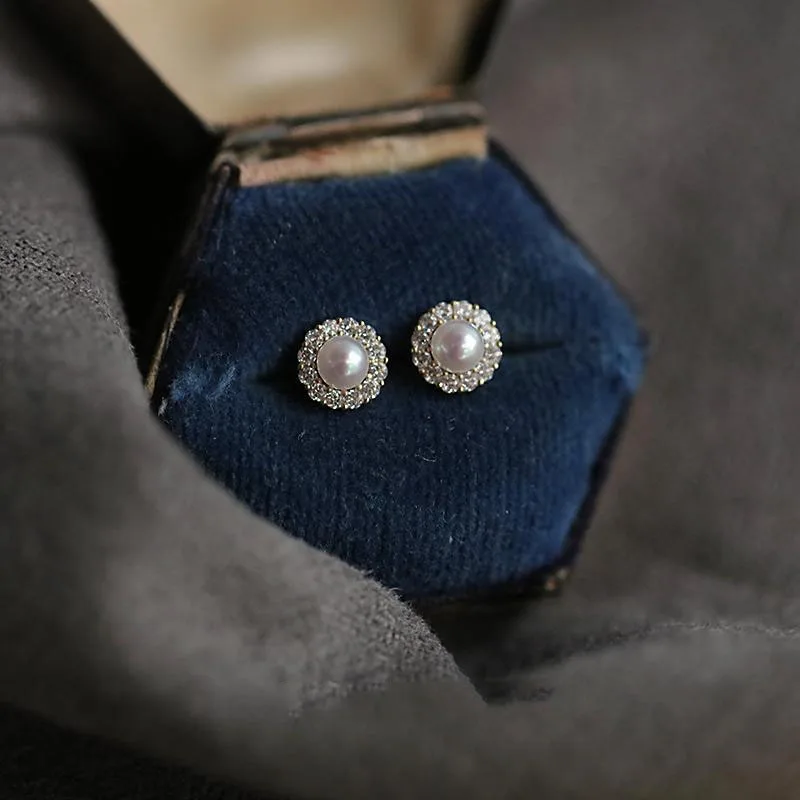 Pendientes de plata de ley S925 para mujer, aretes de perlas con circón redondo exquisito, joyería suave de alta calidad, regalo para ocasión diaria