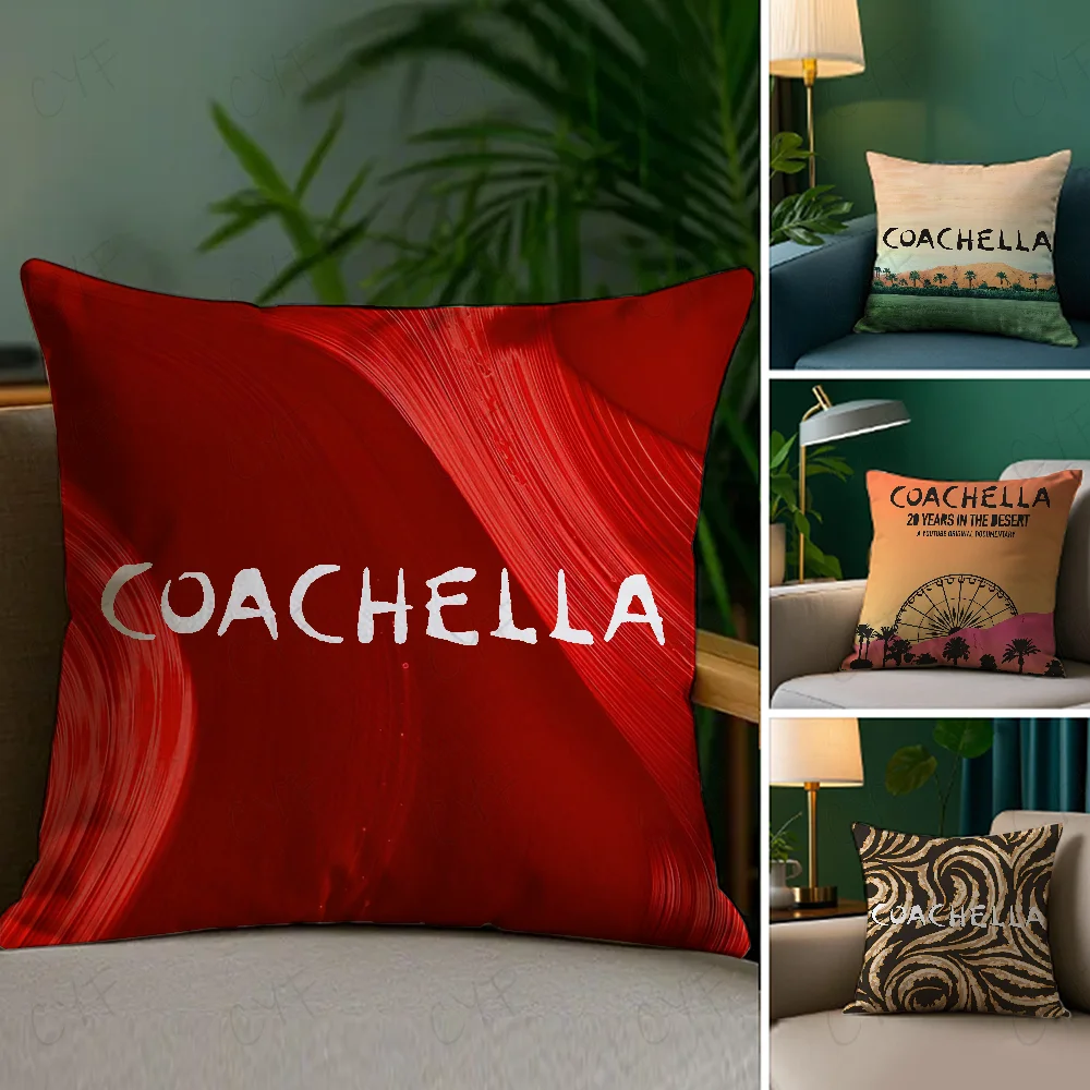 Funda de almohada Coachella Valley Music Arts Festival, funda de almohada antipolvo, funda de cojín de sofá de felpa corta sedosa con cremallera Invisible