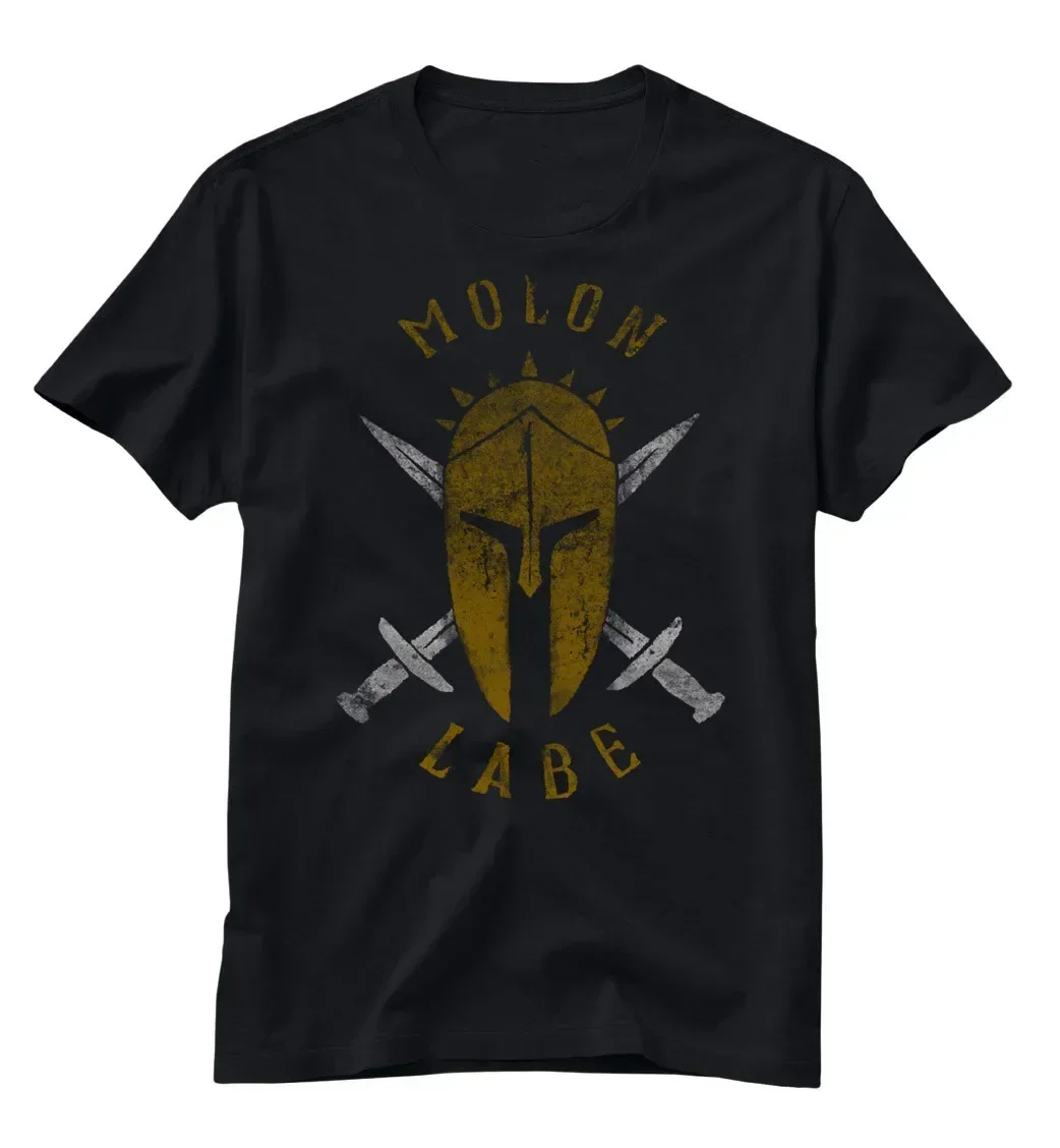 

Спартанский шлем скрещенный меч Molon Labe Мужская футболка из 100% хлопка с круглым вырезом Летняя повседневная мужская футболка с коротким рукавом Размер S-3XL