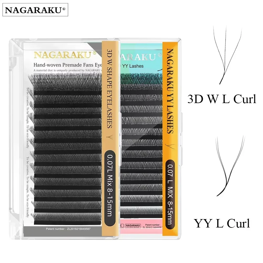 NAGARAKU YY 3D W Shape L LU Curl Eyelash Extension Hand Woven Premium Soft Light Natural Lashes Makeup Mesh Net Cross Eyelashes