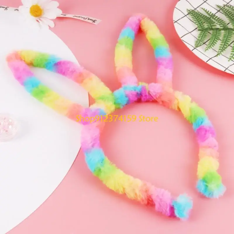 

G5AE Plush Bunny Ears Headband Soft Rabbit Ears Headband Easter Halloween Party Favor