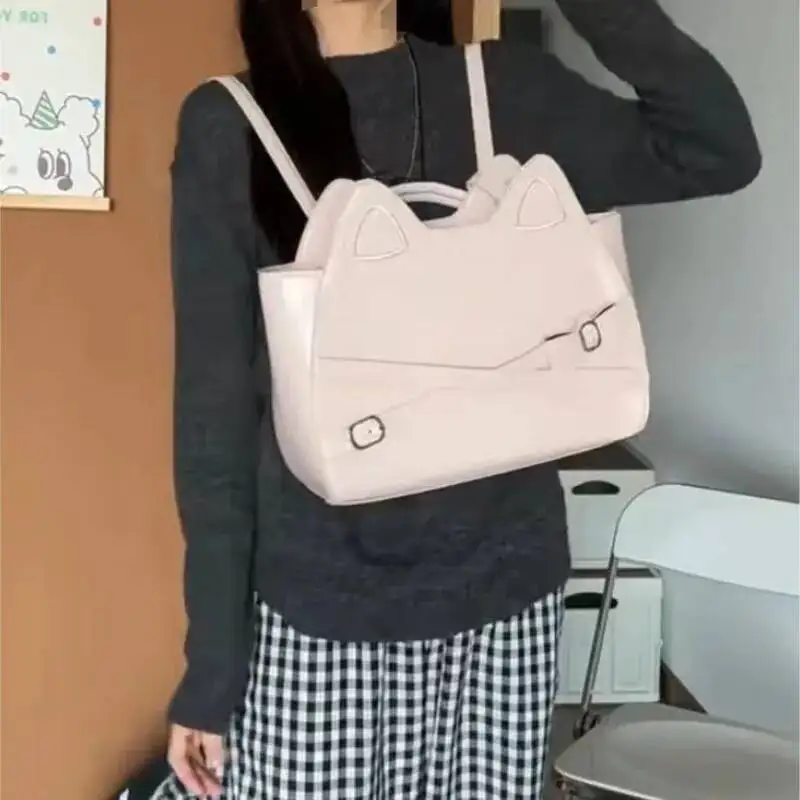 Bloom Sweet Cute Cat Pink Shoulder Bags Wallet Women Retro Leather Large Capacity Y2k Handbag Ladies Underarm Bag Backpack