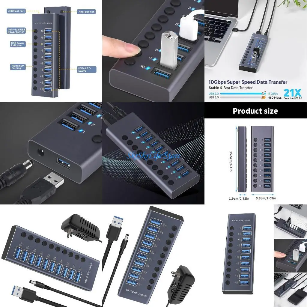 

E65E USB Hub Splitter Socket 10 Port USB3.0