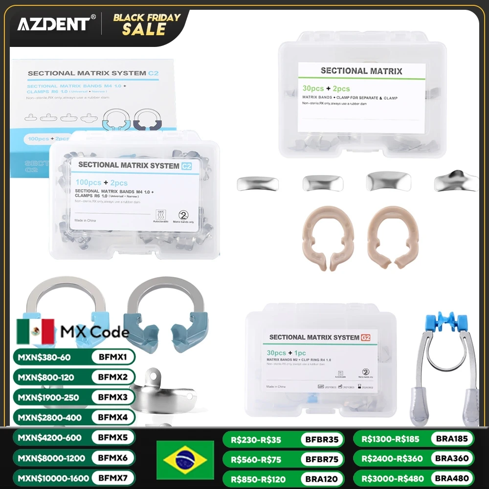 AZDENT Dental Matrix Bands Clamp Sectional Contoured Matrix System Metal Matrices Clamping Rings Dentist Tools