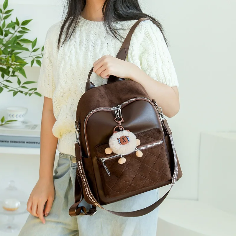

Vintage Minimalist Suede Backpack for Women Lightweight Commuter Bag Spacious Fashion Student Backpack Ladies Daily Travel Bag