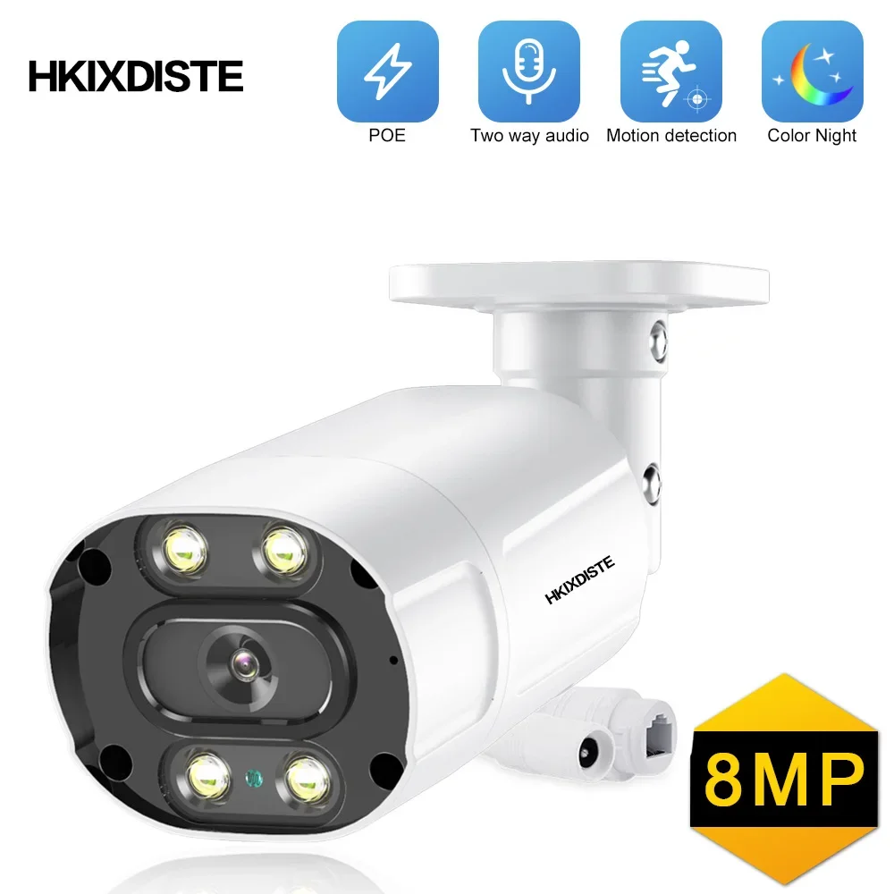 8MP 4K CCTV POE IP Security Camera Outdoor Waterproof Full Color Night Vision POE Bullet Video Surveillance Camera H.265 IP Cam