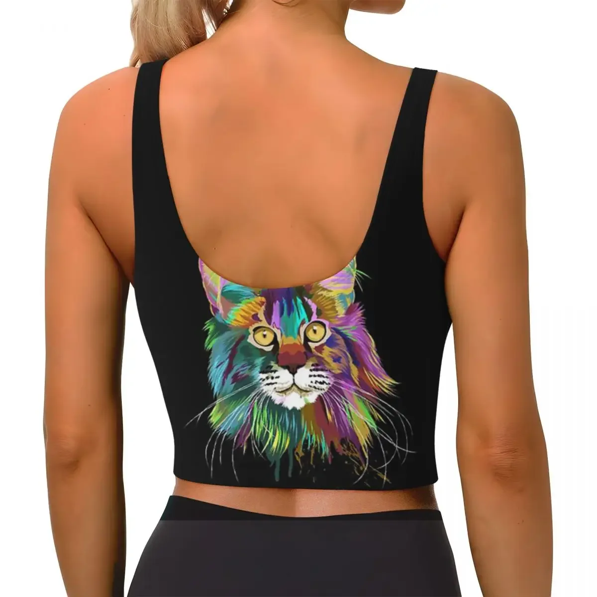 Custom Splash Maine Coon Cat Women Sports Bras High Impact Vest Gym Workout Yoga Crop Tank Tops