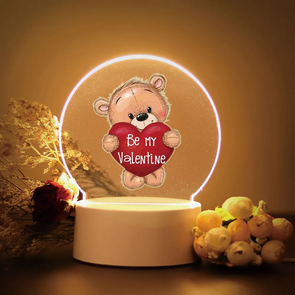 Luz LED nocturna con frase de oso de San Valentín táctil 3D para decoración de dormitorio, corona para amantes de la novia, lámpara con texto, regalo