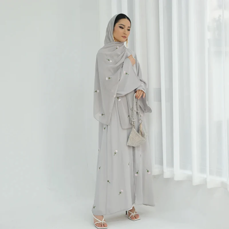 

2025 Ramadan Khimar Abaya Saudi Arabia Turkey Islam Embroidery Flower Muslim Cardigan Dress Prayer Clothes Dresses For Women