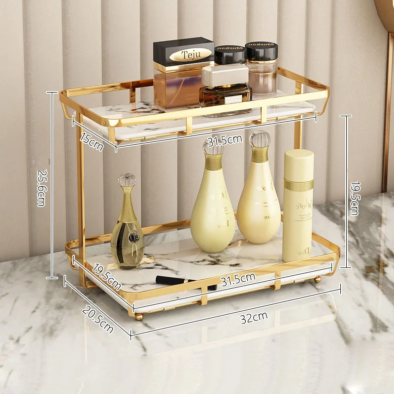 Estante de maquillaje para baño, estante de almacenamiento de cosméticos, organizador multicapa dorado, Accesorios de escritorio y soportes