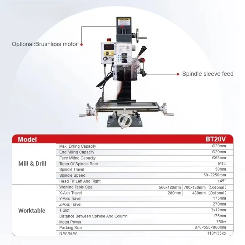 High speed 50~2250rpm milling and drilling machine for copper processing