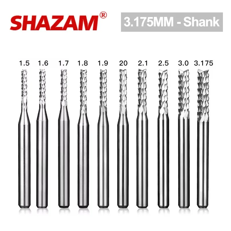 

SHAZAM 10PCS 3.175mm Straight Shank Corn Milling Cutter CNC Tools PCB Circuit Board Engraving Special Roughing Milling Cutters