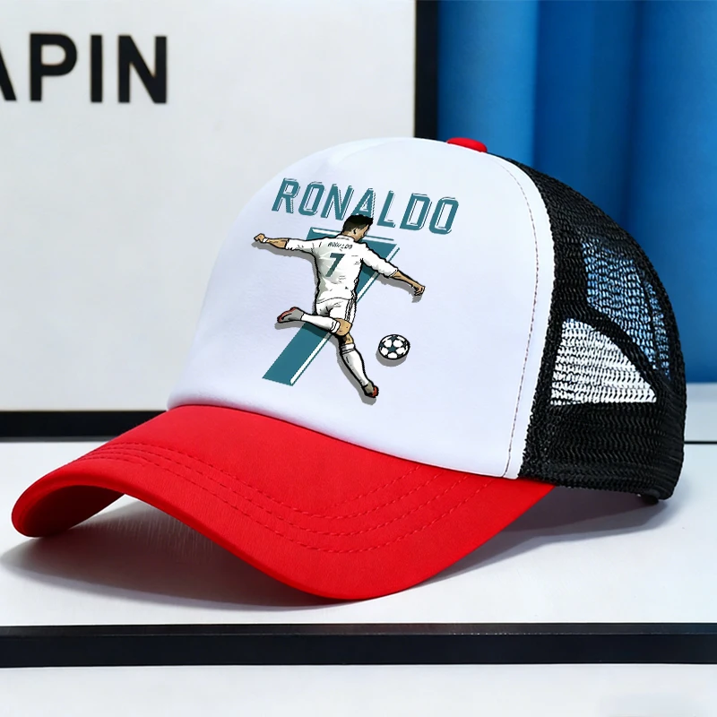 Casquettes de baseball en maille CR7, dessin animé, star du football, Ronaldos, chapeaux de sport pour adultes et enfants, garçons et filles, été, protection solaire, casquettes à visière