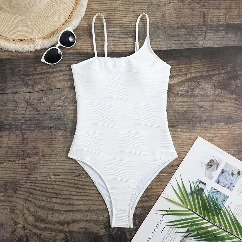 Sexy Ribbed Irregular Solid Swimsuit One Piece Bikinis Swimwear High Waist Bathing Suit Beach Outfits Bodysuit Biquini Tankini