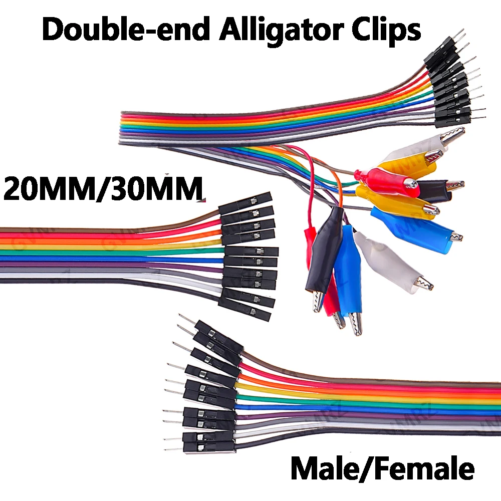 10Pin Double-end Alligator Clips jump Wire DIY Connection 20MM 30MM  Male Female Crocodile Clip Test Lead Jumper Wire Line Cable