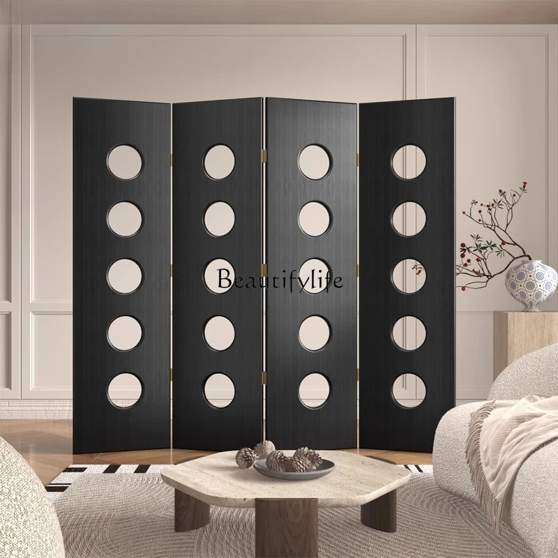 

French Style Hollow Screen Partition Simple Solid Wood Folding Mobile Living Room Blocking Screen