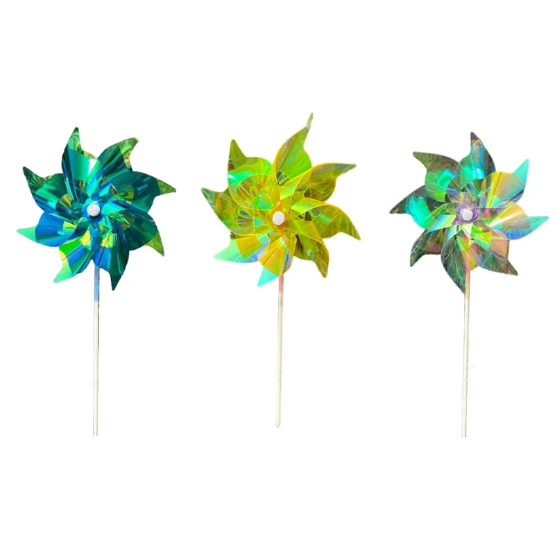 Reflective Pinwheels Wind Spinner, Extra Sparkly Pinwheel With Stakes, Bird Repellent Blinder Devices