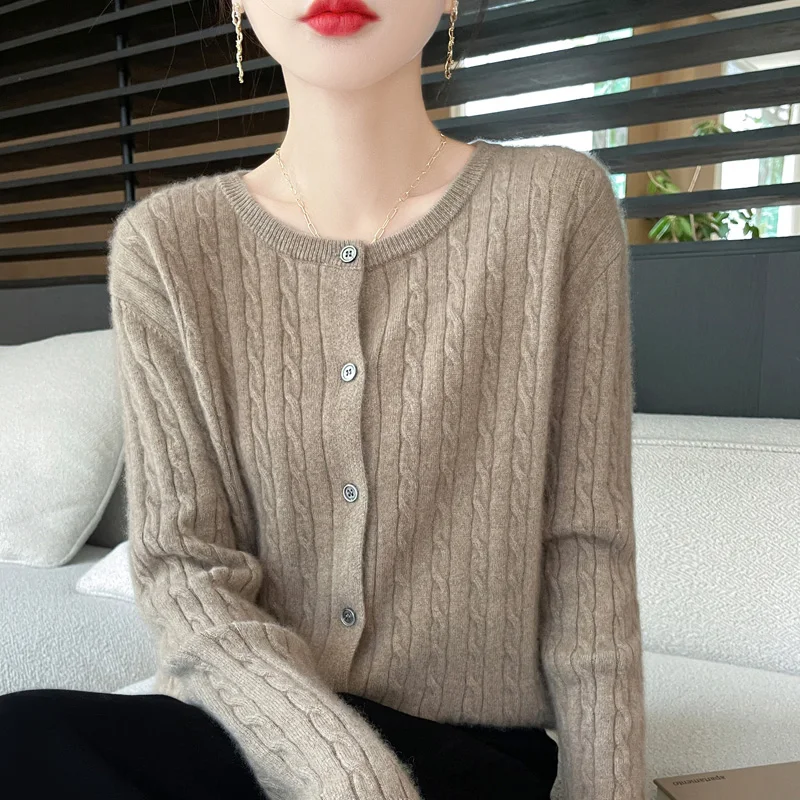 

Autumn And Winter Round Neck Twisted Flower Solid Color Knitted Sweater For Women Lazy Style Sweater Short Cardigan Top