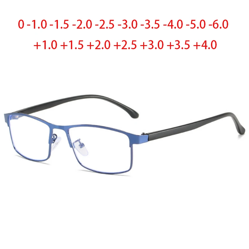 

0 -0.5 -1.0 To -6 Metal Full Frame Square Square Optical Eye Glasses With Degree Square Reader Eyeglasses +1.0 To +4.0