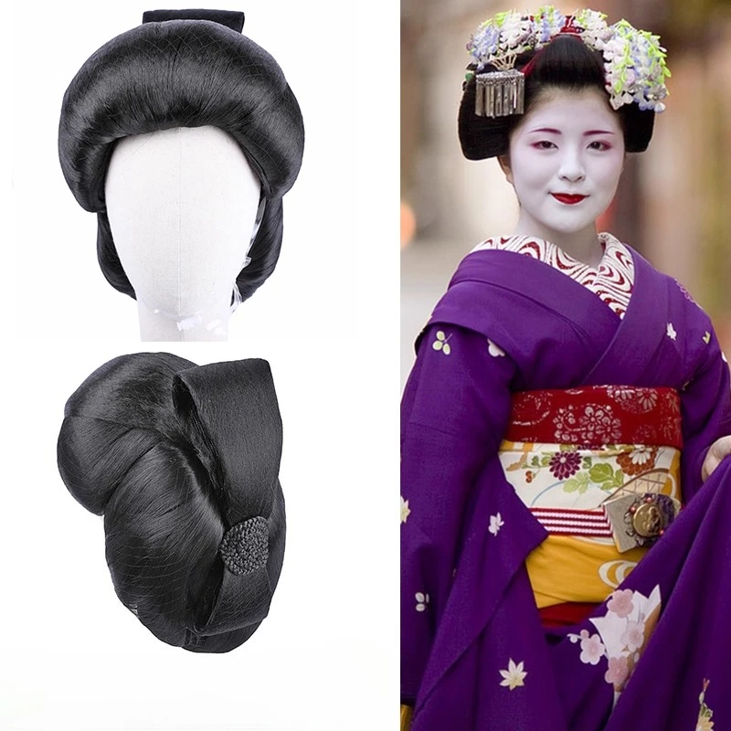 Japanese Geisha Cosplay Wig for Women Classic Retro Style Photography Accessories Movie Play Headdress Party Dress Up