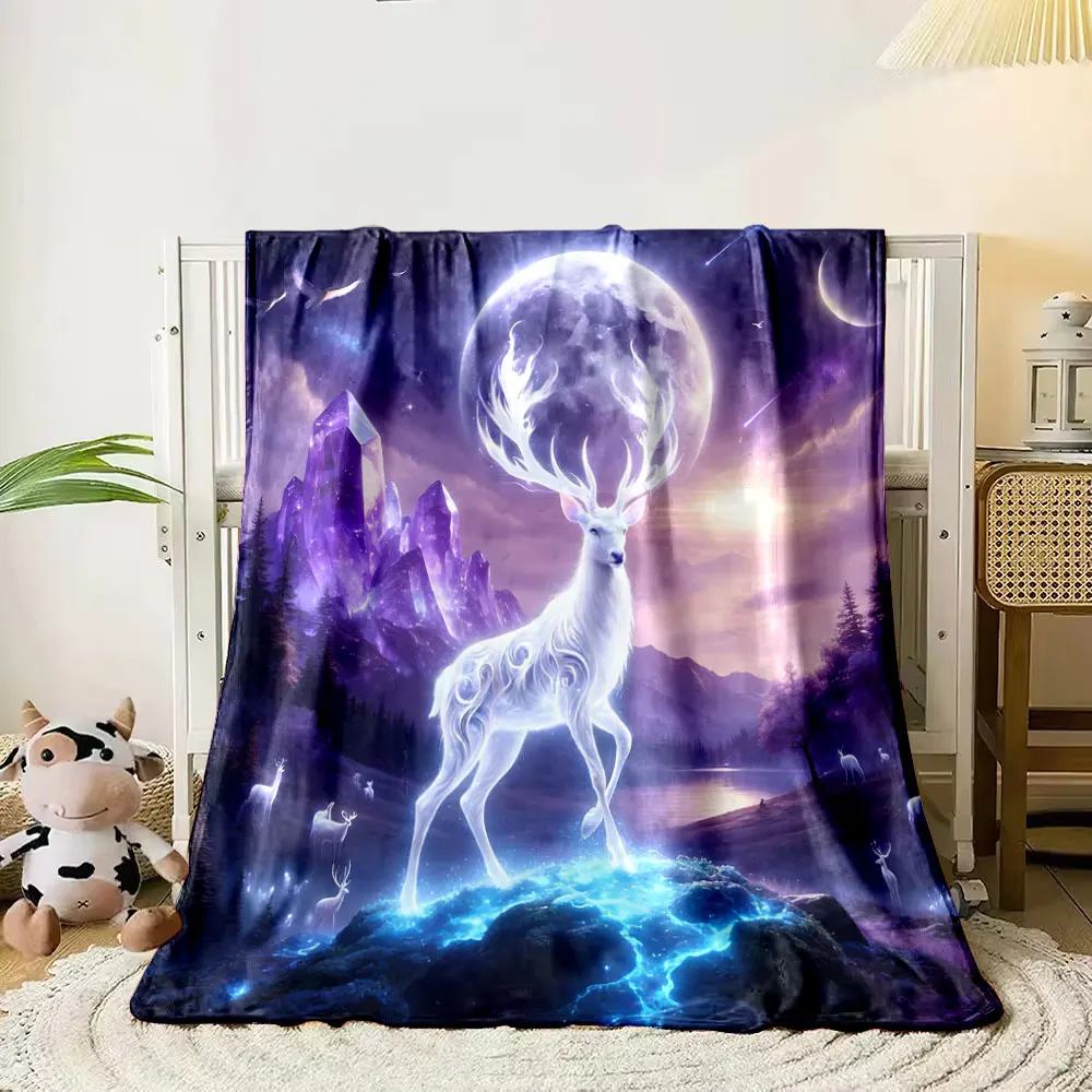

Многофункциональные одеяла с неоновым принтом в стиле фэнтези (звери, олени) для взрослых и детей: теплые, мягкие, комфортные, роскошные подарки для дома, путешествий и автомобиля