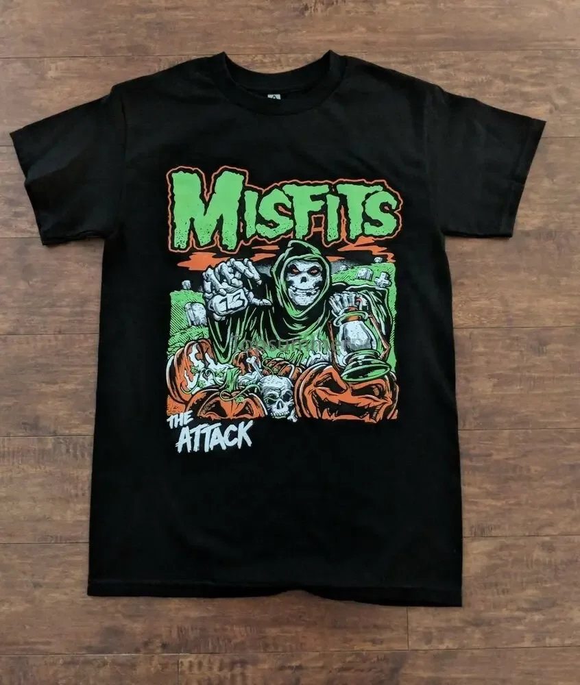 Misfits The Attack Skeleton Grim Reaper Pumpkin Field T Shirt