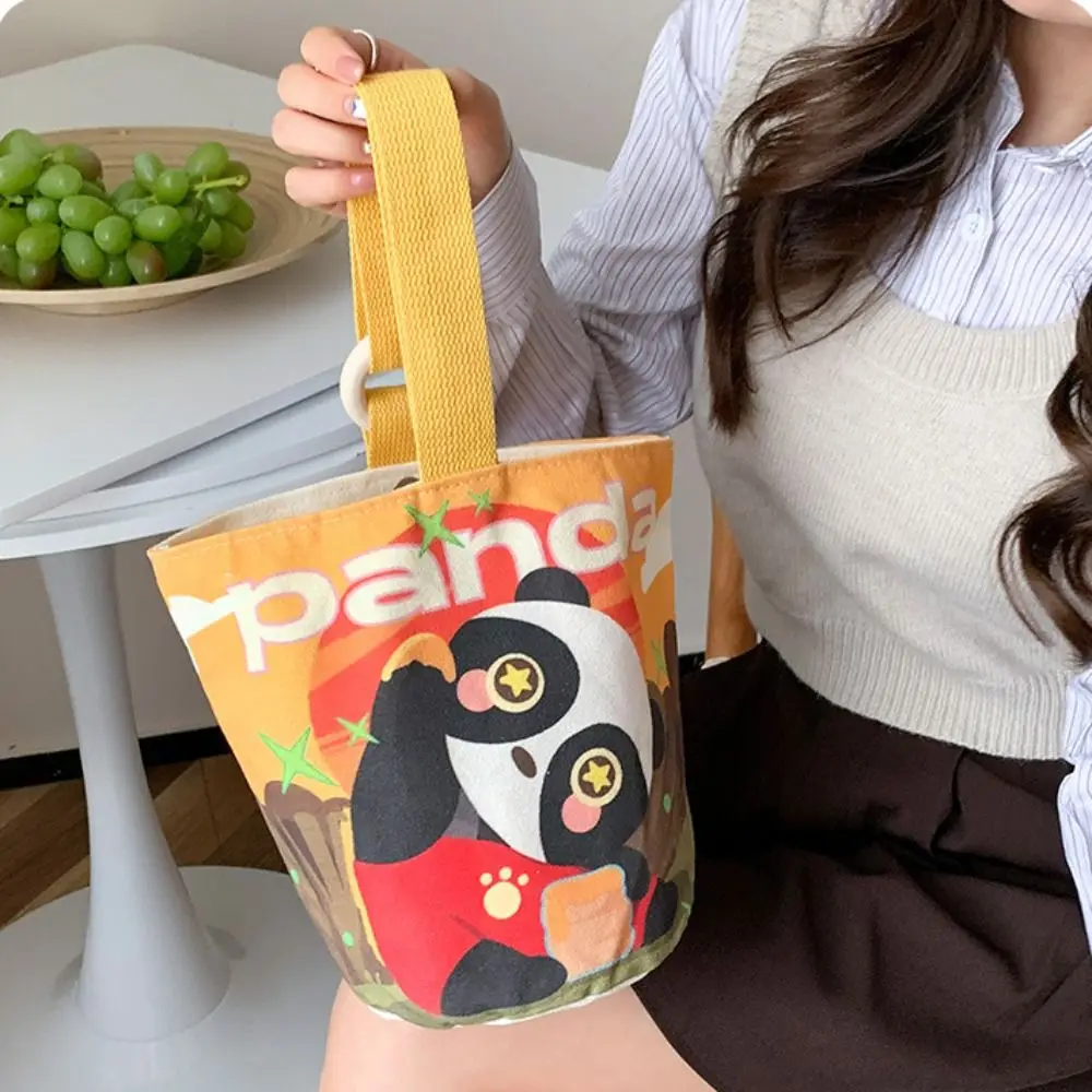 Letter Canvas Bucket Bag Portable Illustration Cartoon Print Canvas Handbag Tote Bag Mommy Bag Cartoon Tote Bag Shopping DIY