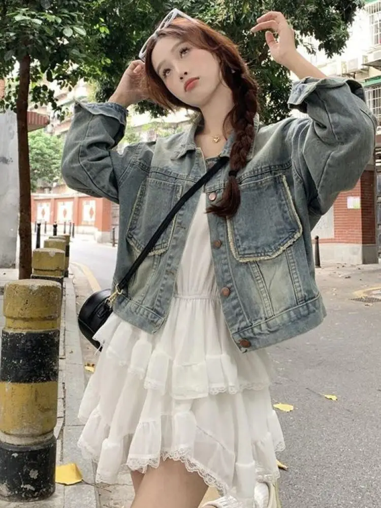 

Джинсовая ткань в стиле ретро, женская повседневная свободная посадка, весна-осень, универсальная деталь BF Sle, смесь хлопка и полиэстера