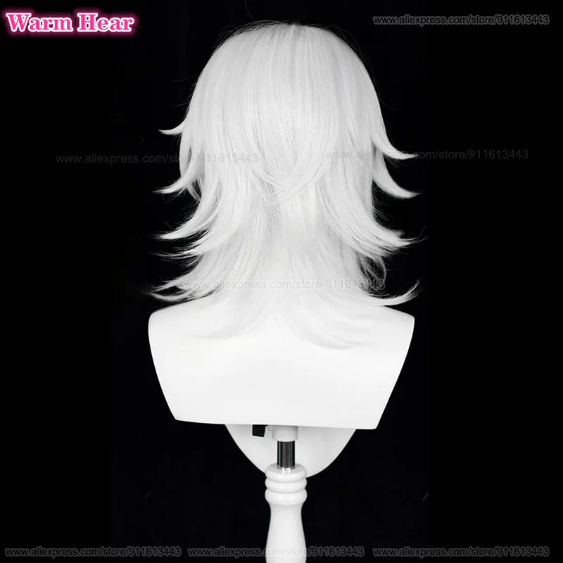 Uzui Tengen Synthetische Pruik Anime Unisex 40Cm Zilver Wit Cosplay Anime Pruiken Hittebestendig Haar Halloween Feest Pruiken