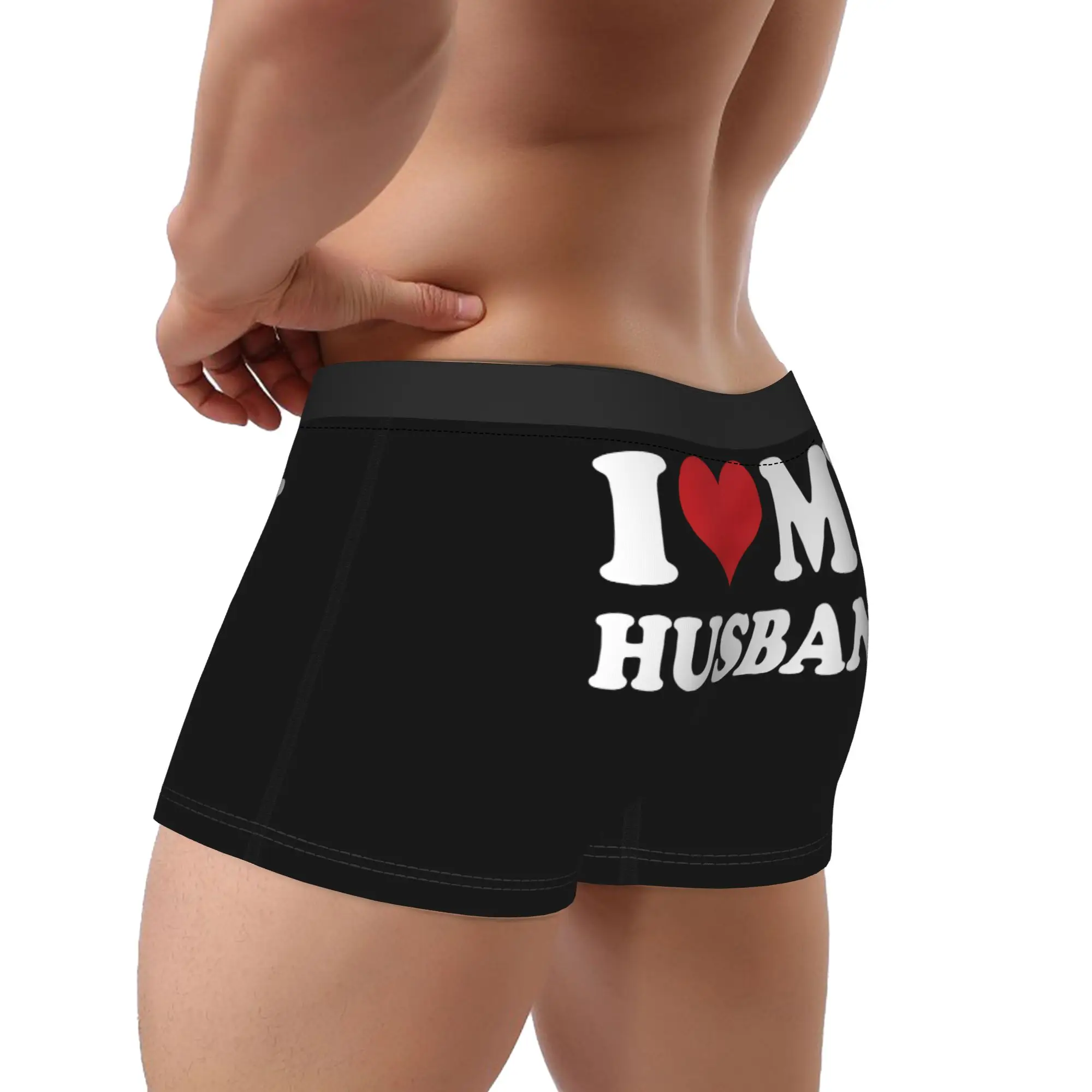 مثير سراويل بوكسر سراويل ملخصات الرجال أنا أحب زوجتي أحب زوجي الملابس الداخلية البوليستر السروال للرجال حجم كبير