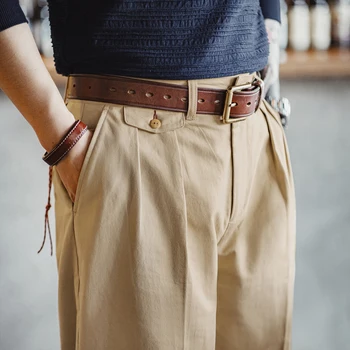 Maden Vintage Chino pantalons décontractés coniques 237 g/m2 tissu de coton bicolore fermeture éclair mouche pantalon droit pour hommes automne