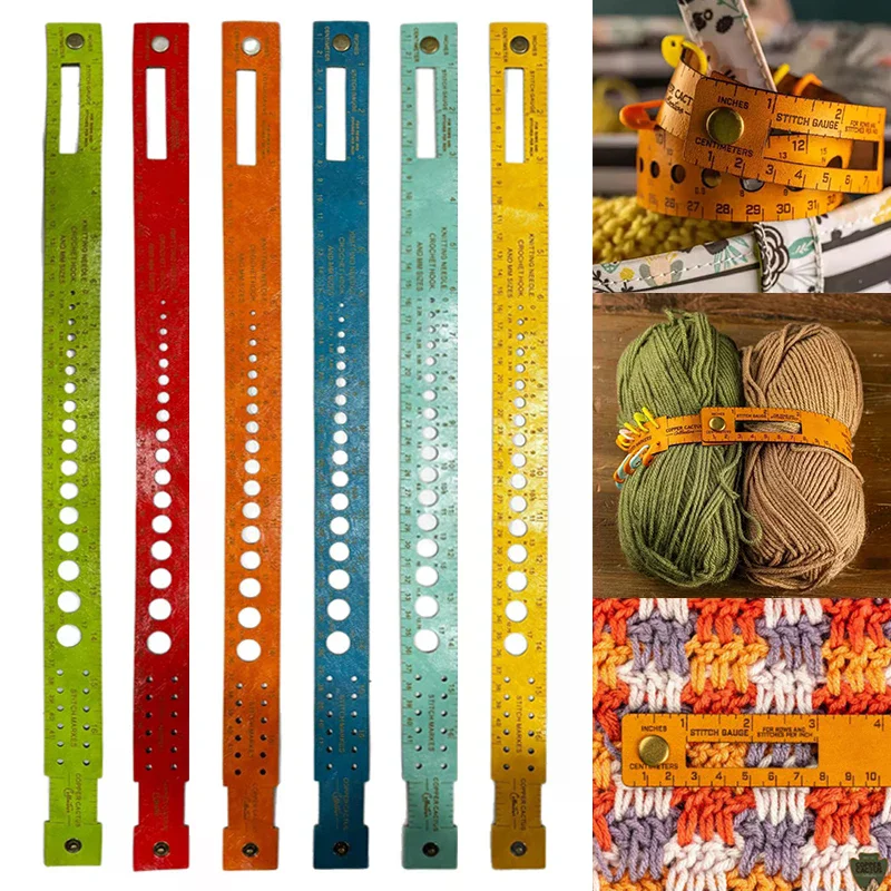 

7-в-1 кожаный измерительный инструмент, линейка на запястье с маркерами для вязания, шитья, вязания крючком, многофункциональный инструмент для рукоделия
