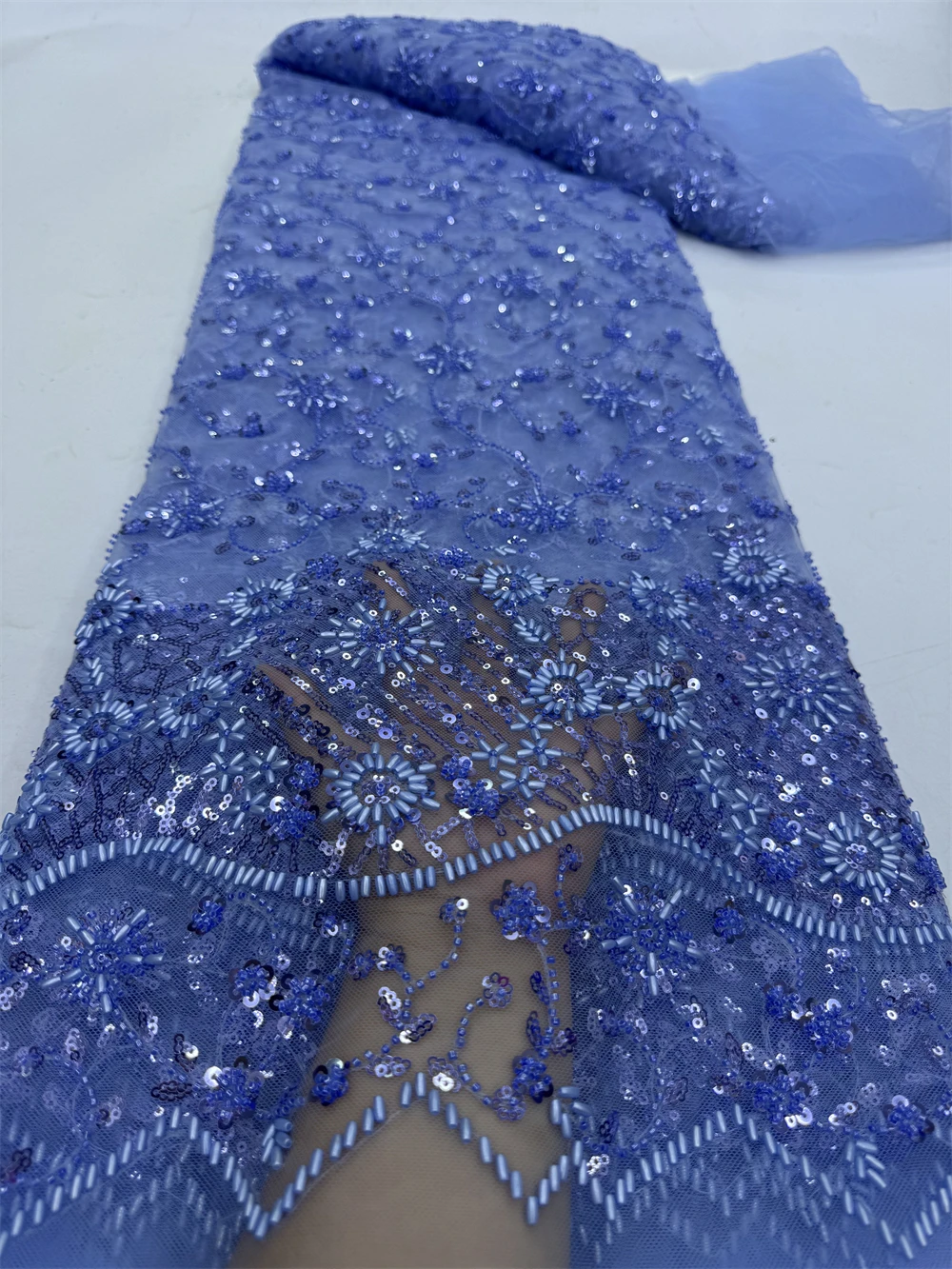 

Royal Blue African African Velvet Lace Fabric 5yards Luxurious French Sequin Lace Fabric for Sewing Women Wedding Dress jy337