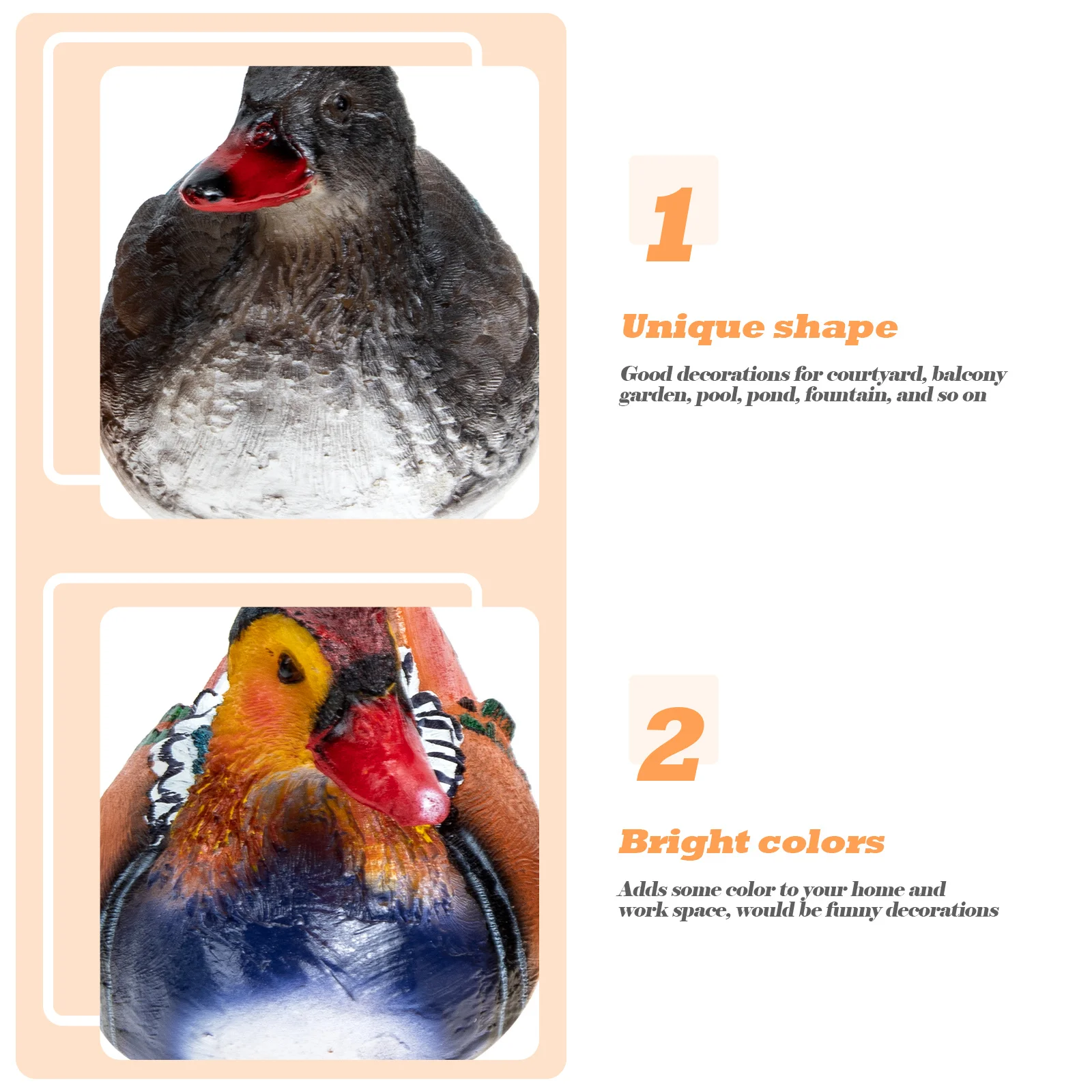 

1Pair Resin Animal Adornments Floating Duck for Pond Fountain Garden Courtyard Balcony Pool Decor Simulation Decoration