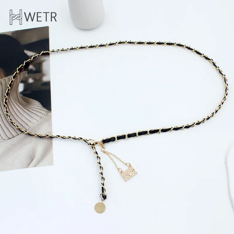 

Punk Alloy Waist Belt For Women Dress Decoration Waistbands Long Tassel Adjustable Hook Metal PU Chain Buckle Waistbands