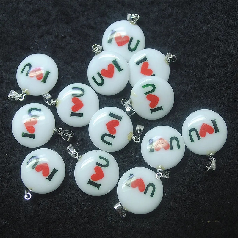 10PCS New Glass Pendants Coin Shape 18MM I LOVE YOU MARKS RED HEART FOR Women Bracelets Making Accessories Top Sell