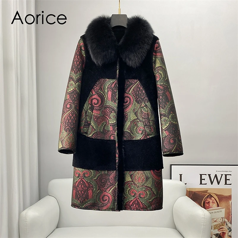 

Aorice Women Luxury Wool Lining Long Coat Jacket Trench Winter Warm Female Fox Fur Collar Over Size Parka CT2141