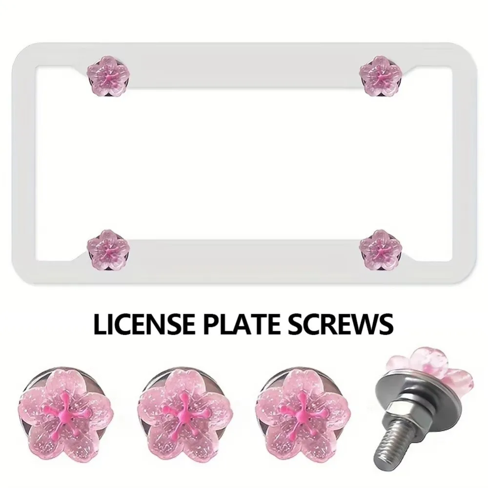 4Pcs Flower Car License Plate Screws Decorative Anti-Rust License Plate Flower Screws Universal