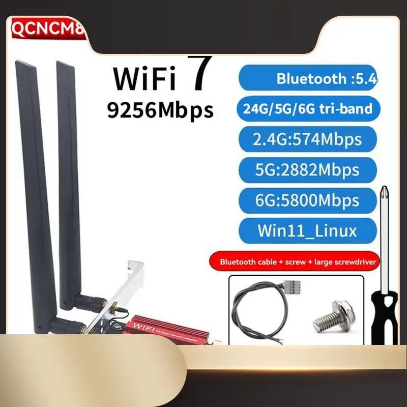 

QCNCM865 Wi-Fi 7 PCI-E Карта адаптера Настольный беспроводной сетевой адаптер Трехдиапазонный 2,4G/5G/6Ghz 9256 Мбит/с BT5.4 для Win10/11-N36R