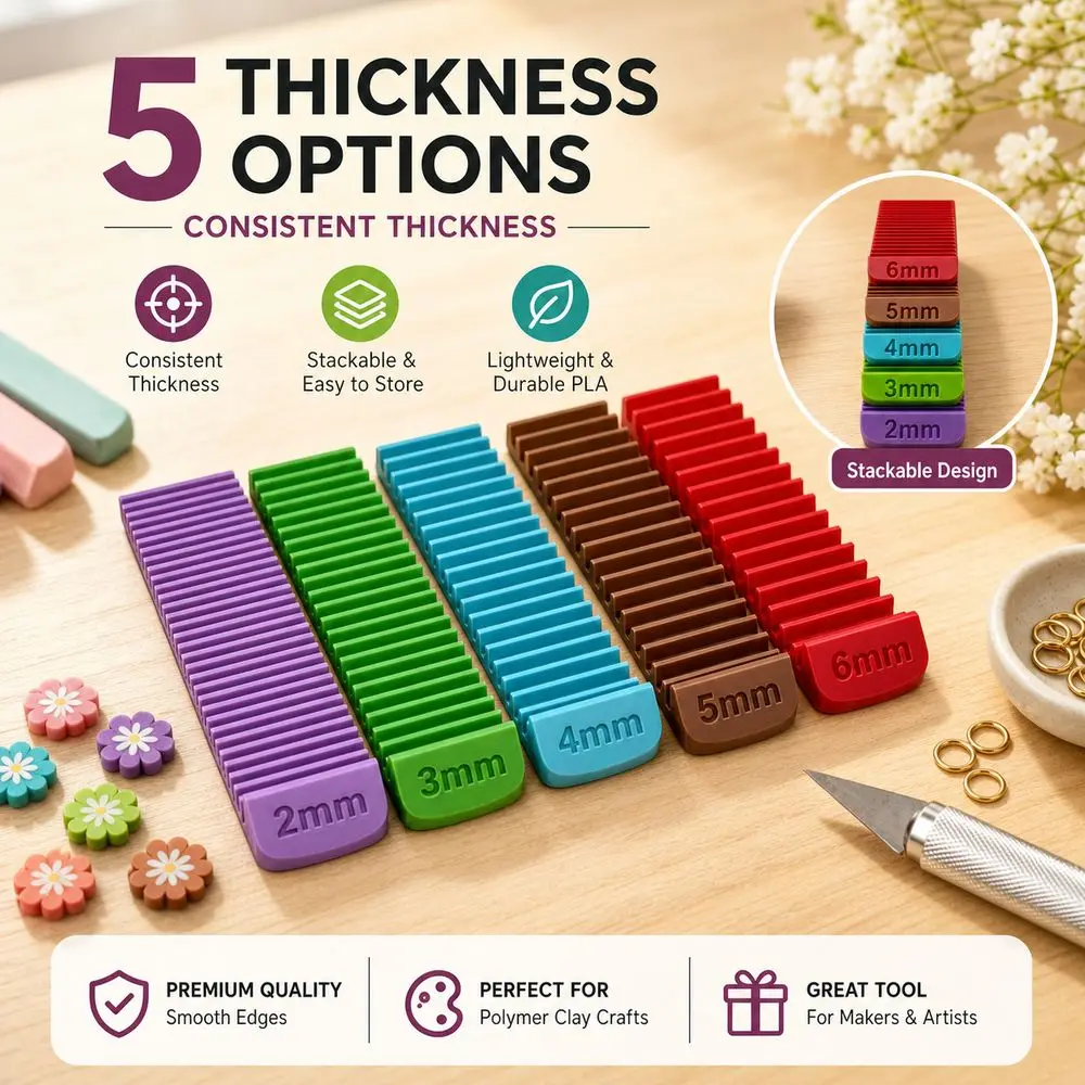 5Pcs Color Coded Polymer Clay Guides Stackable Uniform Thickness Polymer Clay Rolling Tools Enclosed Track 3D Printed