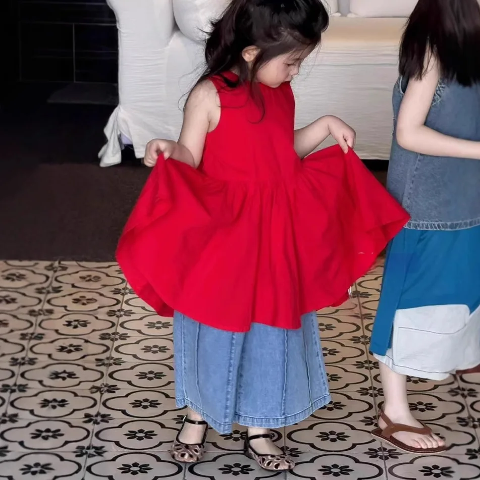 Girls Dress Summer 2025 New Children's Korean Foreign Style Vest Skirt Women's Treasure Temperament Cotton Skirt Summer Dress