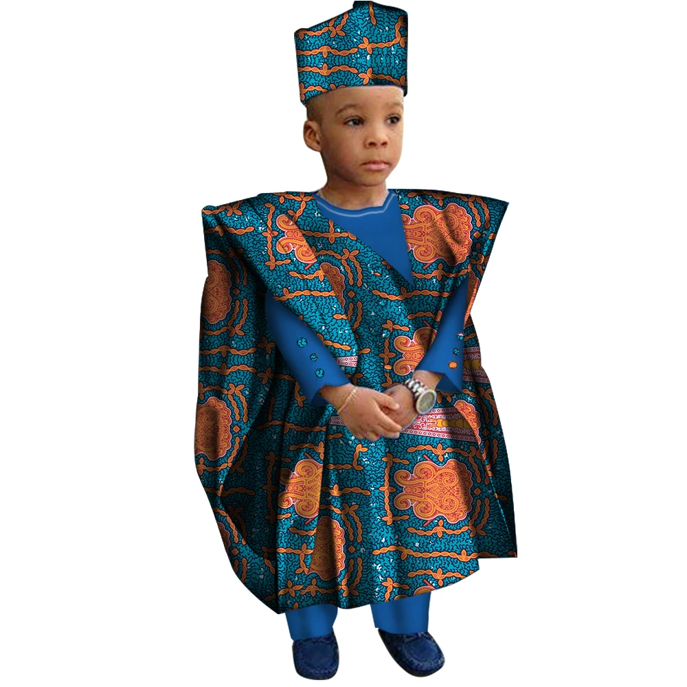 Ropa africana con sombrero, Tops y pantalones para niño, ropa con estampado africano para niño, conjunto de vestido Dashiki Bazin Riche WYT200