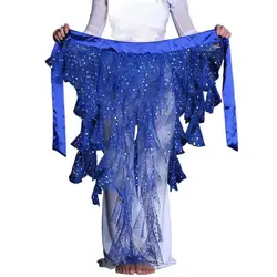 Shiny Belly Dance Hip Scarf Mesh Fox Waving Cut Triangle Skirt with Tassel Belt Women Practice Dancewear Waist Chain Suit Costum