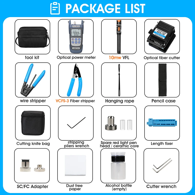 Imagem -02 - Ftth Fibra Óptica Kit de Emenda a Frio Conjunto Medidor de Energia Óptica Caneta Luz Vermelha Faca de Corte de Fibra Alicate Fio de Couro Nomiller Alicates