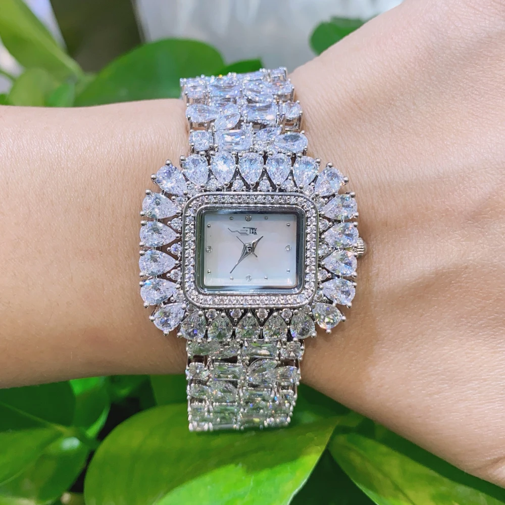 017220 Luxury Watch for Women AAA Cubic Zircon Crystal Watch for Wedding Party Jewelry Japan Movement Waterproof