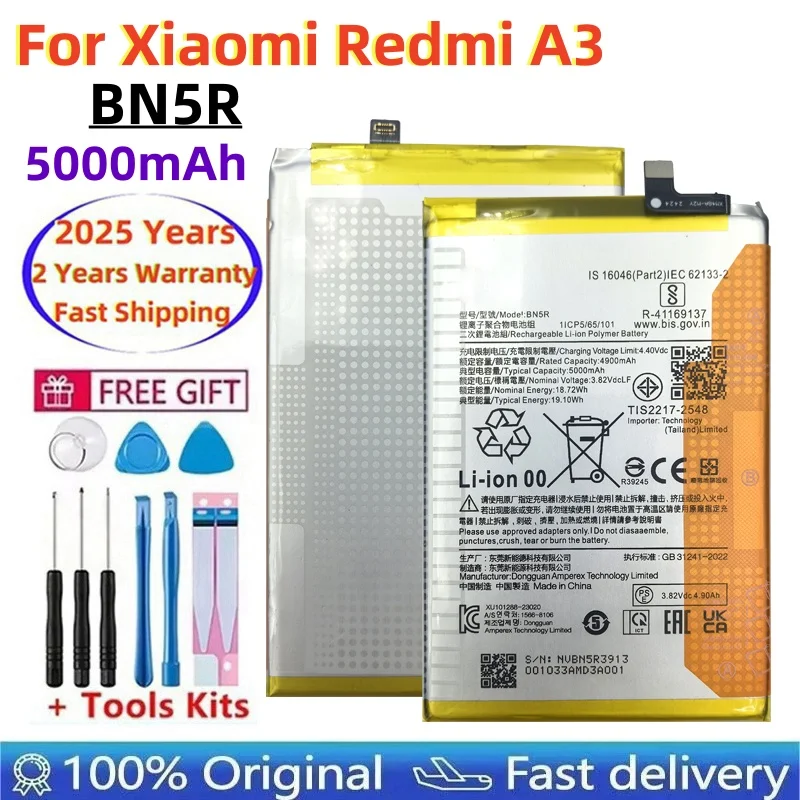 

Быстрая доставка, 2025 лет, 5000 мАч, оригинальный аккумулятор BN5R для Xiaomi Redmi A3, сменные аккумуляторы для телефона, аккумулятор, бесплатные инструменты
